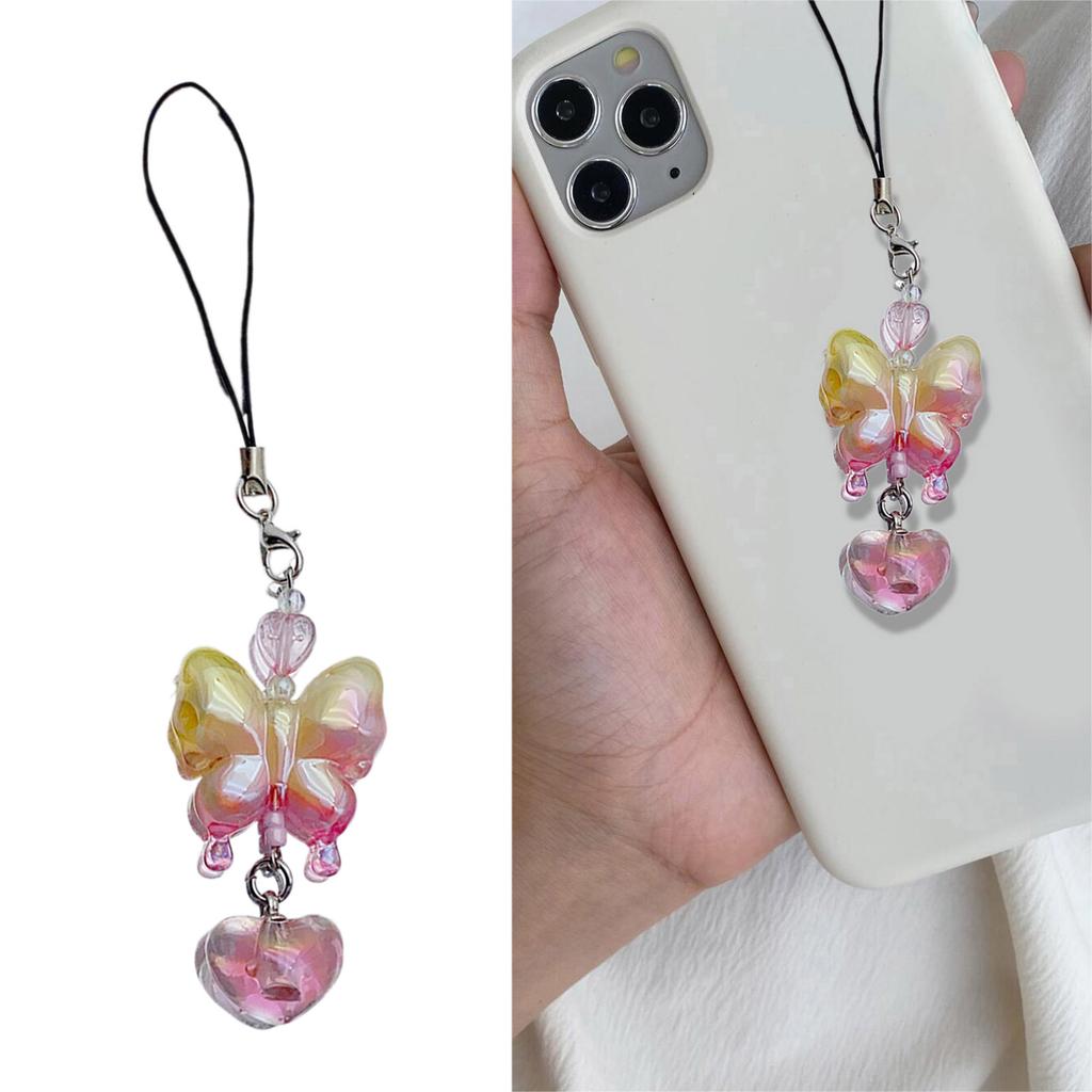 Gradient Butterfly Keychain Pendant Colorful Phone Pendant Cute Heart Charm Phone Chain Bag Accessory for Phone Bag Key