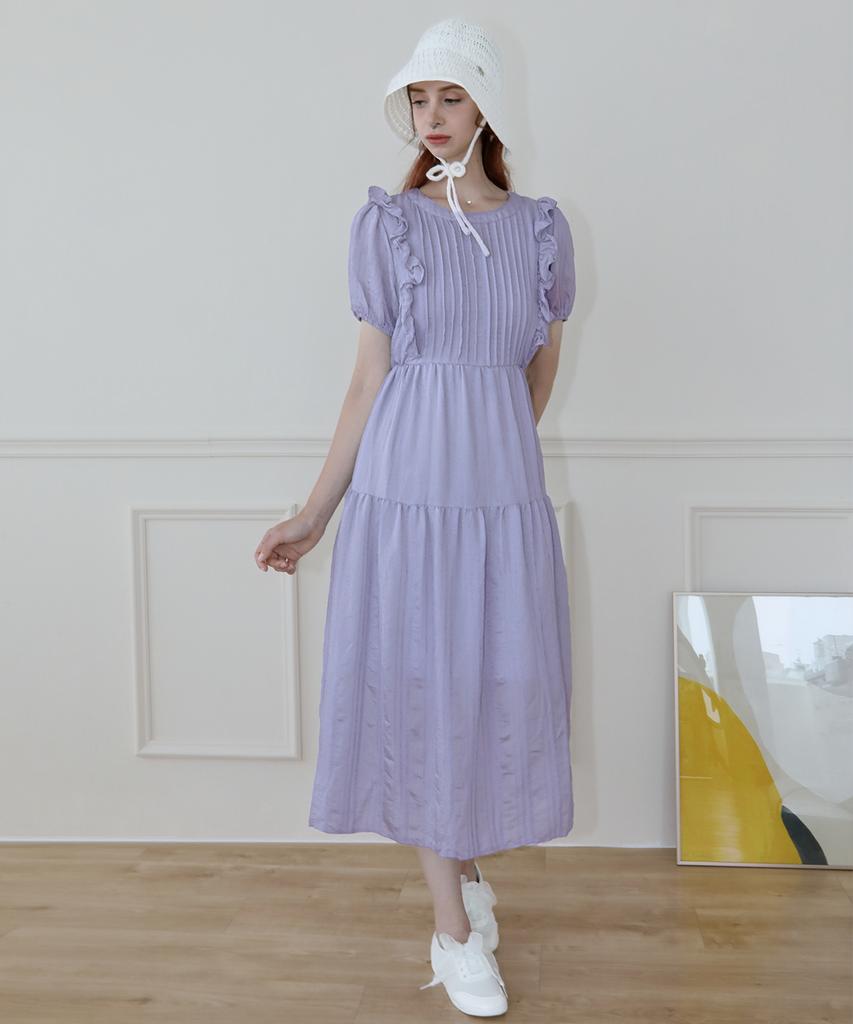 Keulleiseu Smoking Frill Short Sleeve Long Dress_Purple