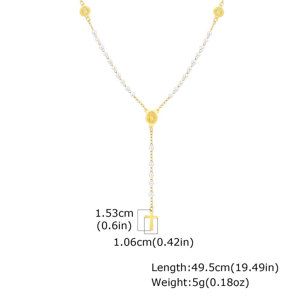 Vintage Temperament Collarbone Chain Stainless Steel Cross Notre Dame Beaded Y-Shaped Necklace Jewelry Nc-2104