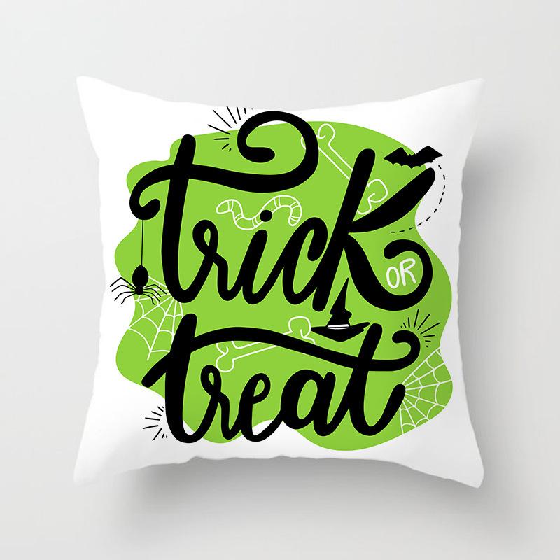 Halloween Pillow with Graffiti Letters Printed Peach Skin Home Cushion Cover Sofa Living Room Cushion Cover
