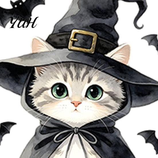 Self Adhesive Light Switch Skins Halloween Wizard Cat & Bat Sticker, Self-Adhesive Decal, Spooky Cute Room Decor Removable Wall for Bedroom