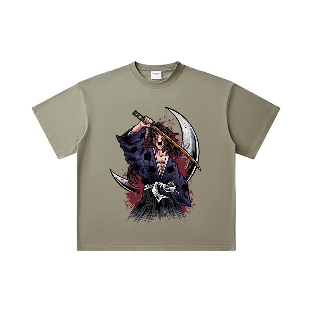 260 GSM Double Yarn 32 Count 100% Cotton Demon Slayer V5 Kokushibo Print Unisex Heavy Cotton T Shirt