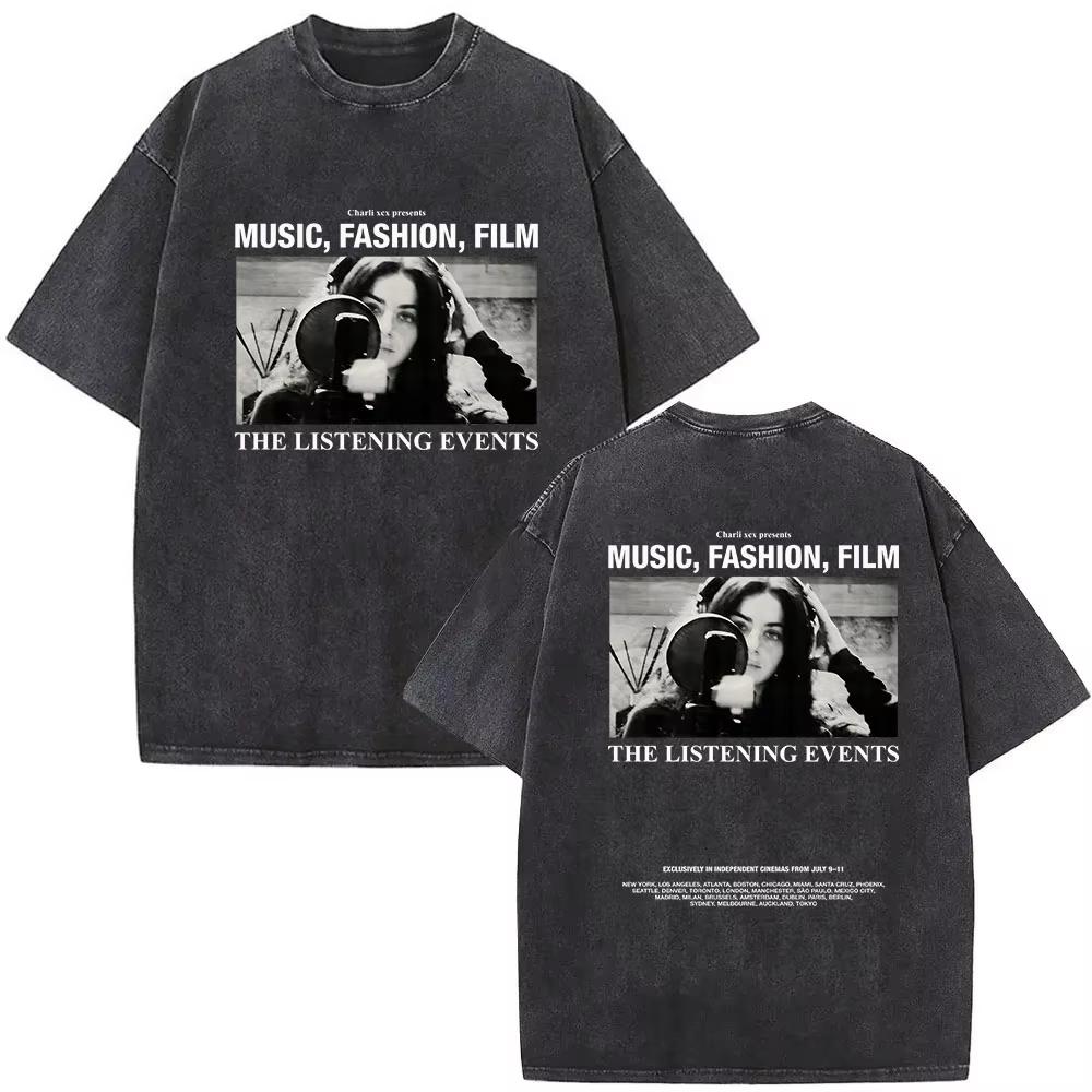 2026 Summer Hot Sale Washed Charli XCX The Moment 2026 Double Sided T-shirt Men Women Vintage Streetwear Oversized Tshirt