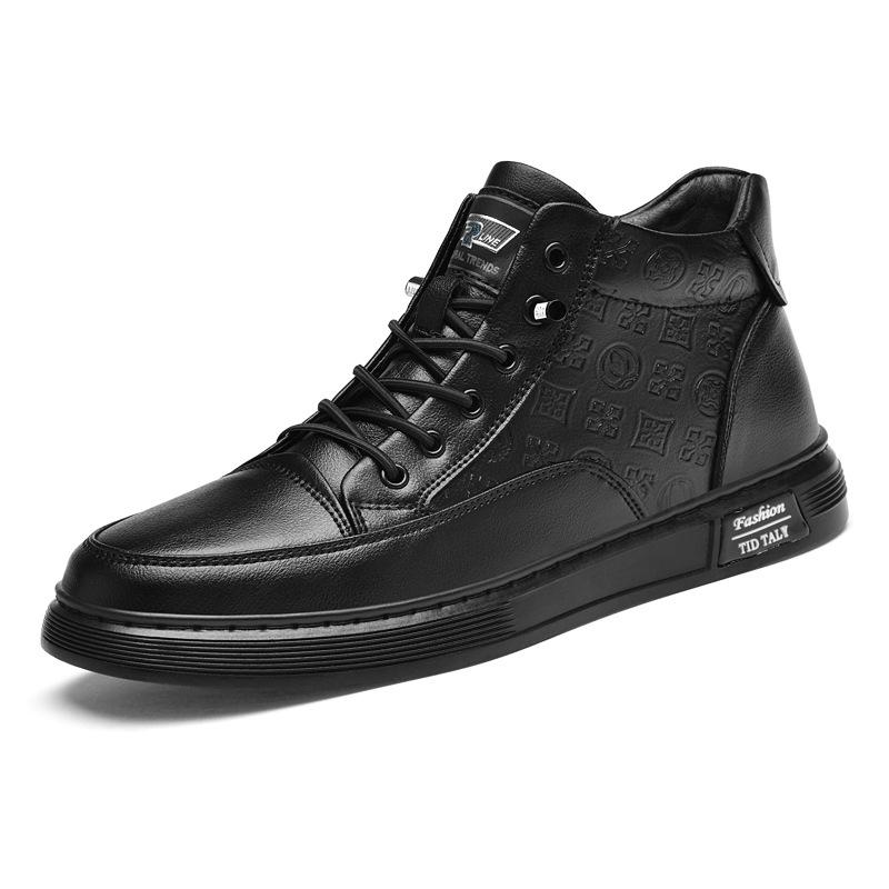 Autumn high-top men's shoes trend side zipper casual leather shoes men's fashion board shoes men's sports trendy shoes