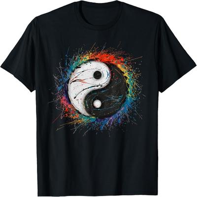 Colorful Paint Splash Yang Yin Symbol Art Graphic T-Shirt