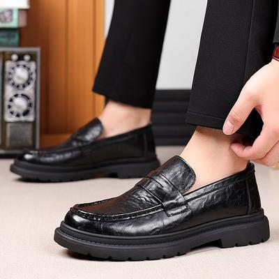 Leather Shoes Men's 2024 Autumn Business Casual Shoes Trendy Men's Shoes One-pedal Hand-scratched Loafers