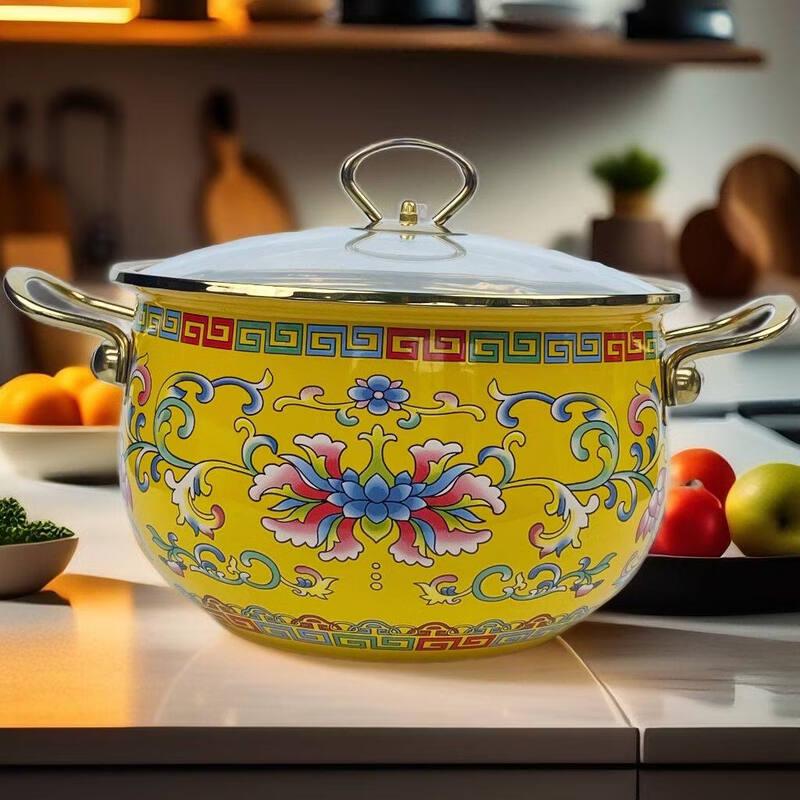 

LIEI Russian Floral Enamel Soup Pot