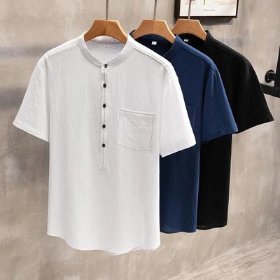 Plus Size 11XL 12XL Ανδρικό Casual T-shirt από Βαμβάκι και Λινό, Ρετρό, Κινέζικο Στυλ, με Κοντομάνικο και Αεριζόμενο Μακρυμάνικο, για Άνδρες