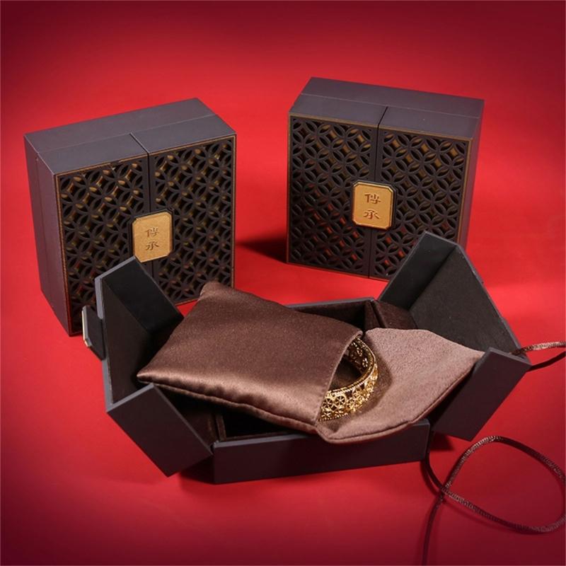 Elegant Black Jewelry Boxes Fancy Cardboard Designs Portable Accessory for Necklace Ring Earring Display and Storage