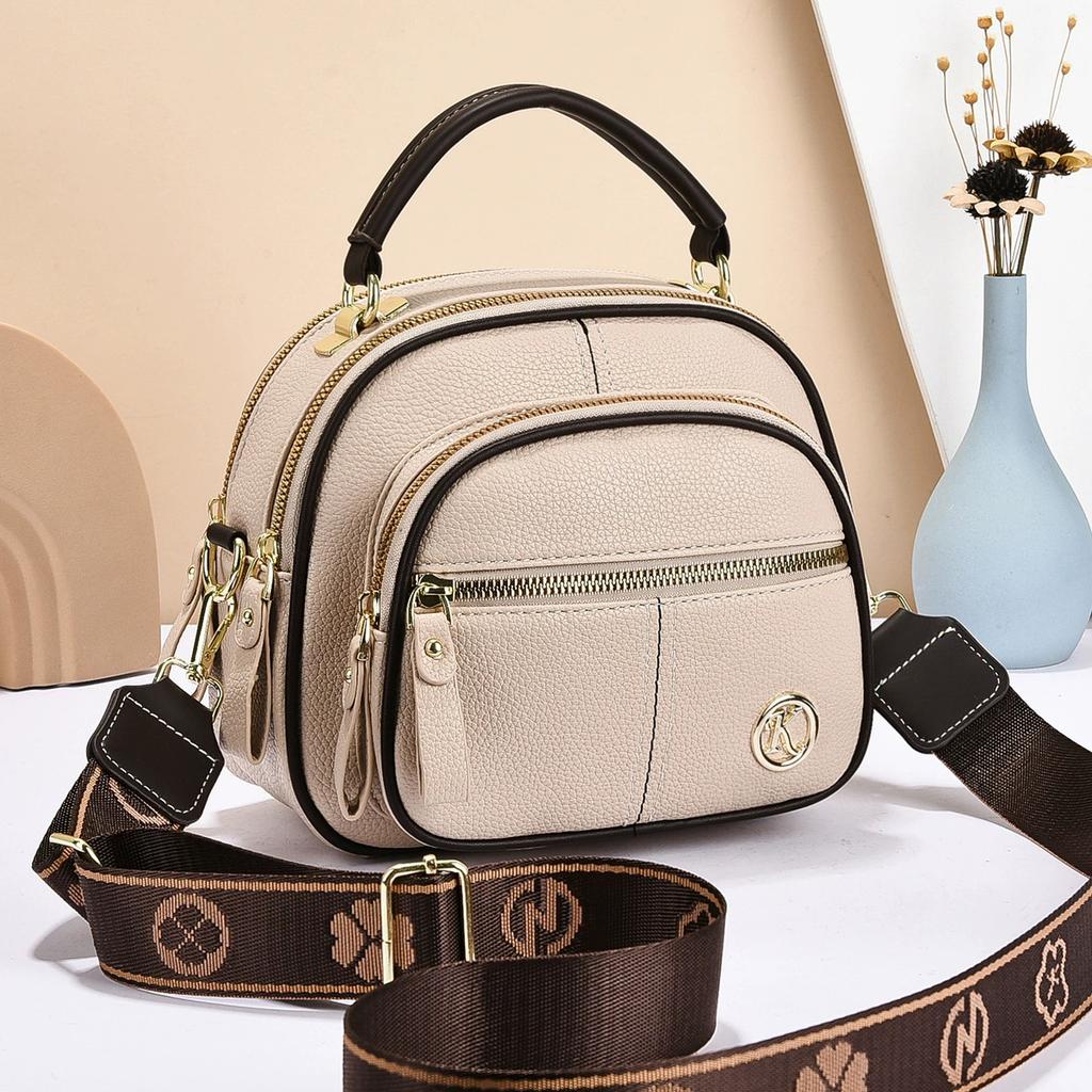 Three-Layer Soft Leather Crossbody Bag, Large Capacity Versatile Casual Fashion Shoulder Handbag