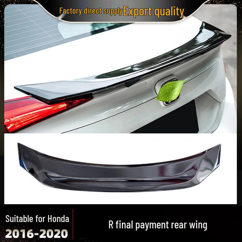 Compatible Rear Spoiler for 2016-2020 Tenth Gen Civic R-Style, Large Ducktail Wing, No-Drill Required