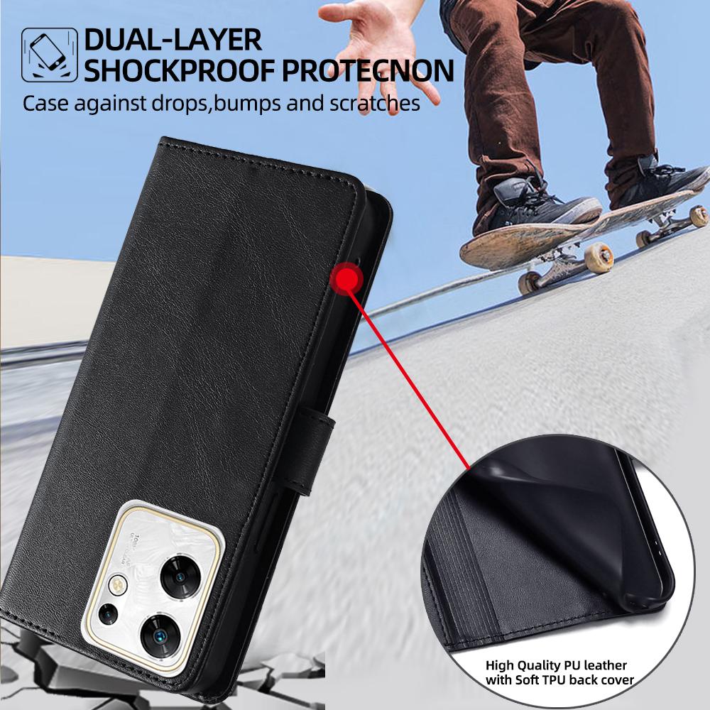TREBAM per TCL 403 (6.0) Custodia Flip Cover + Vetro Temperato, PU Pelle Flip Stand Slot Schede Case Custodia con 9H Durezza Pellicola Protettiva - Rosered