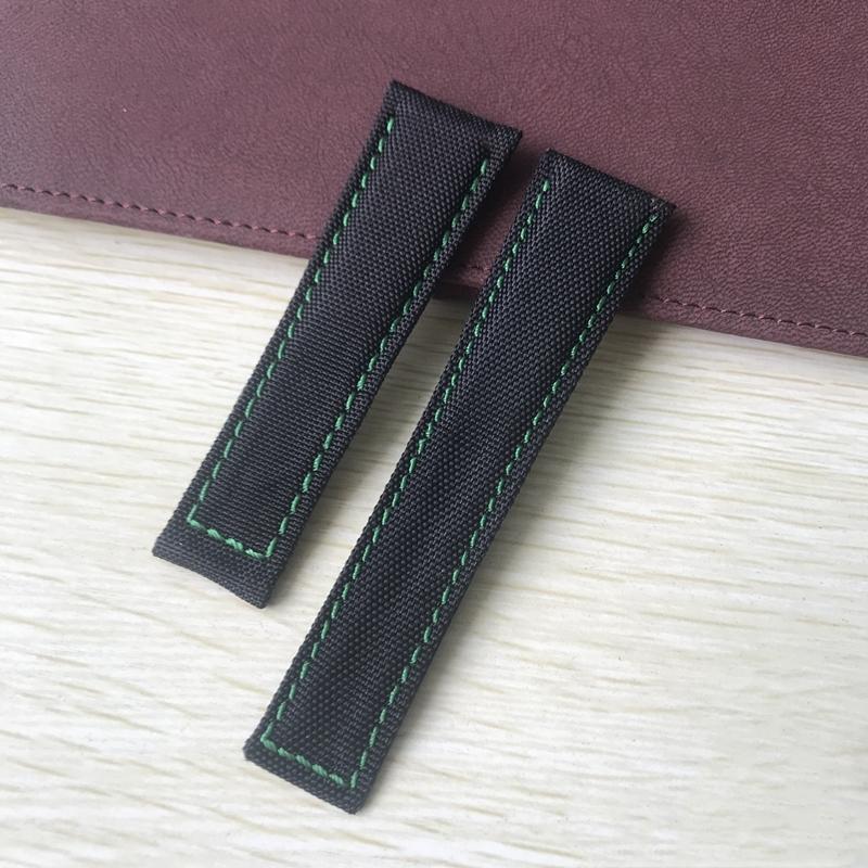 

22 мм, чорний зі швами, високоякісний нейлон зі шкіряним ремінцем для годинника, підходить для браслета Tag Heuer Aquaracer Carrera Without clasp