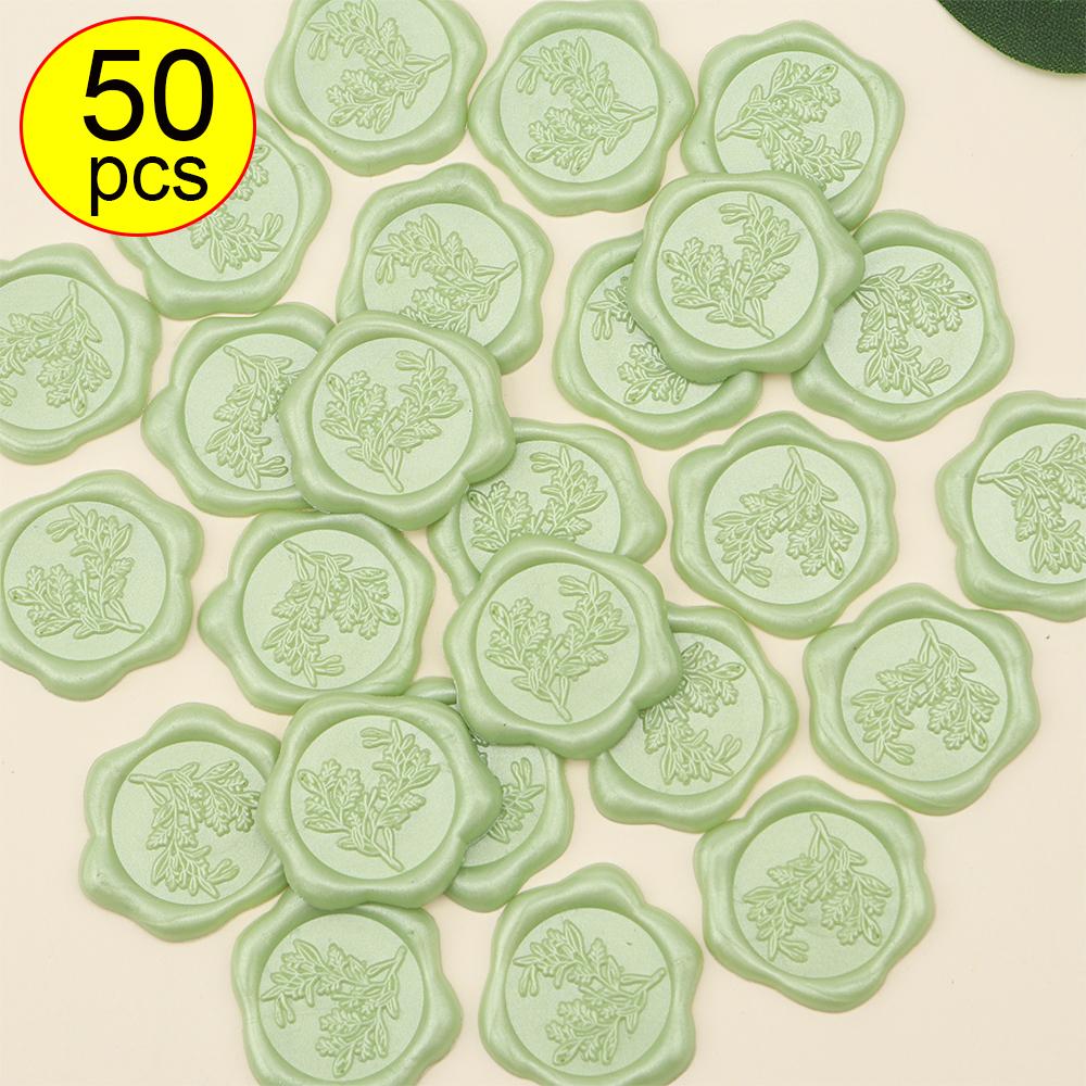 50pcs Eucalyptus Wax Seal Stickers - 9 Colors Invitation Envelope Seal Stickers, Self-Adhesive Stickers, Perfect for Invitation