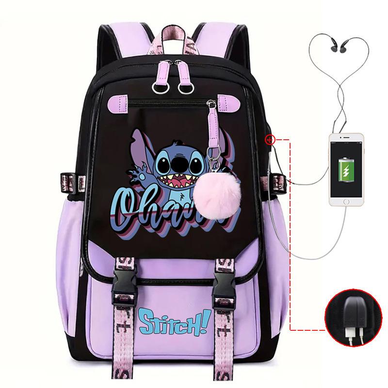 Cute Cartoon Printed Schoolbag Junior High School Student High School Student With Usb Multi-Function Student Schoolbag