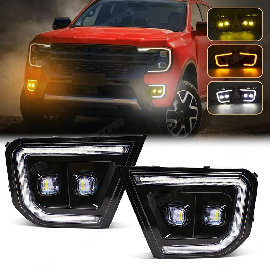 DRL For Ford Ranger Tremor Wildtrak    LED Daytime Running Lights Car Fog Lamps White Yellow Front Bumper Daylights