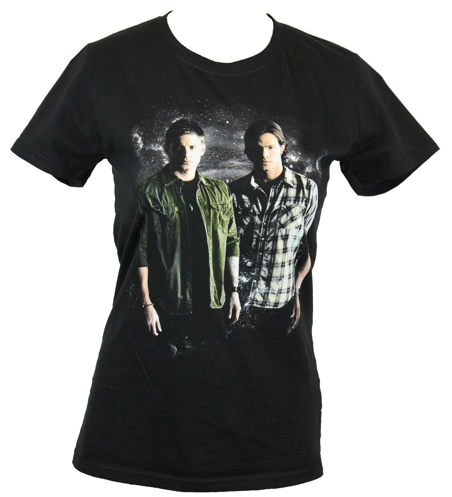 Supernatural Girls Juniors T-Shirt -Sam & Dean in Front of A Spacy Background S