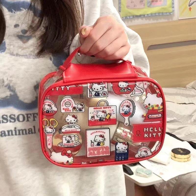 Large Transparent PVC Makeup Bag - Cartoon Design, Waterproof, Portable Skincare and Wash Storage