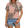 Women's Casual Fashion Round Neck Rolled Hem Short Sleeve Floral Top
