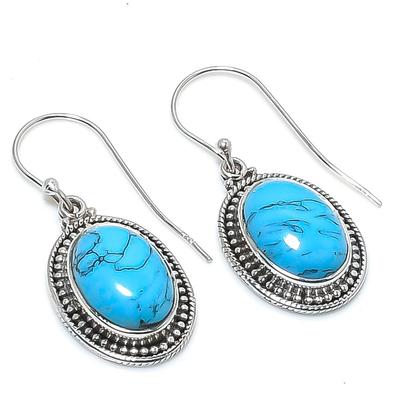 Natural Turquoise Gemstone Handmade 925 Solid Sterling Silver Earring 1.25" V0K21