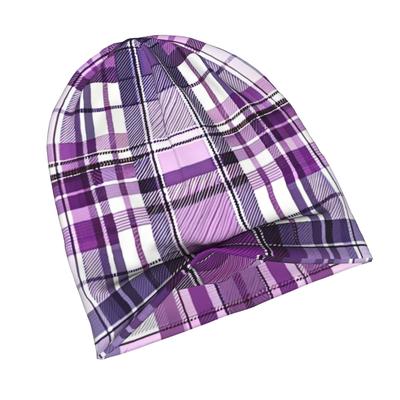 2D Flat Printing Purple Plaid Pattern Print Urban-Inspired Adult Beanie Fits Well with Layered Looks Morning Coffee Walks Or Creative Spaces with Arti