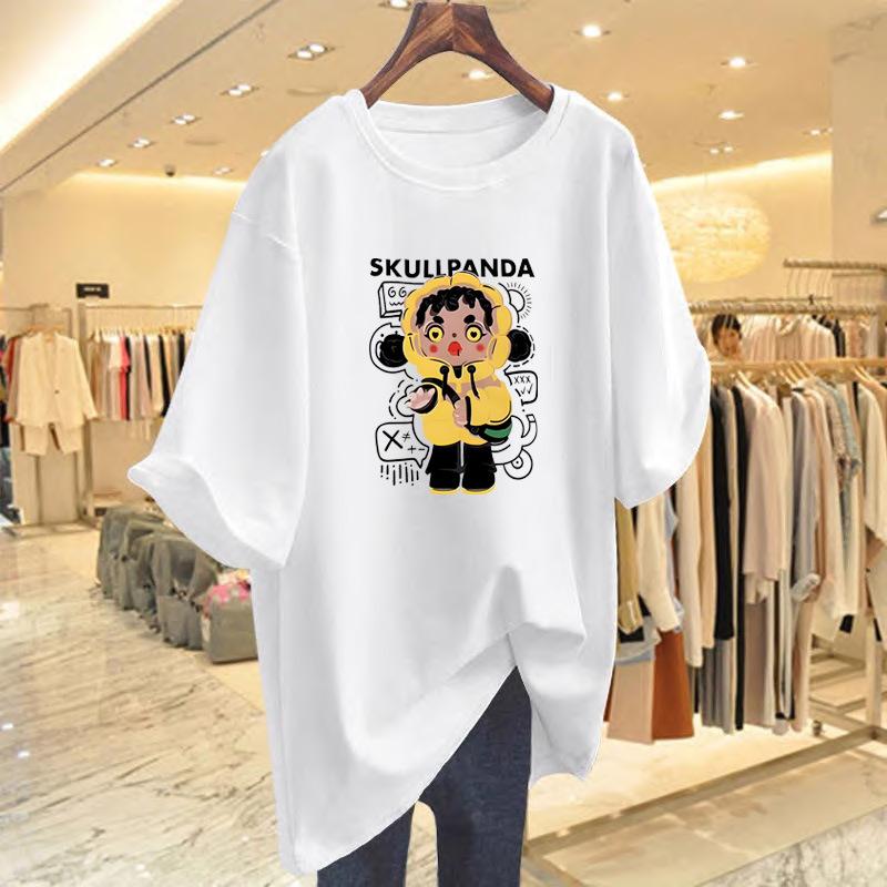 

Spring and summer pure cotton new fashion cartoon pattern loose printing t-shirt women s summer short sleeves S