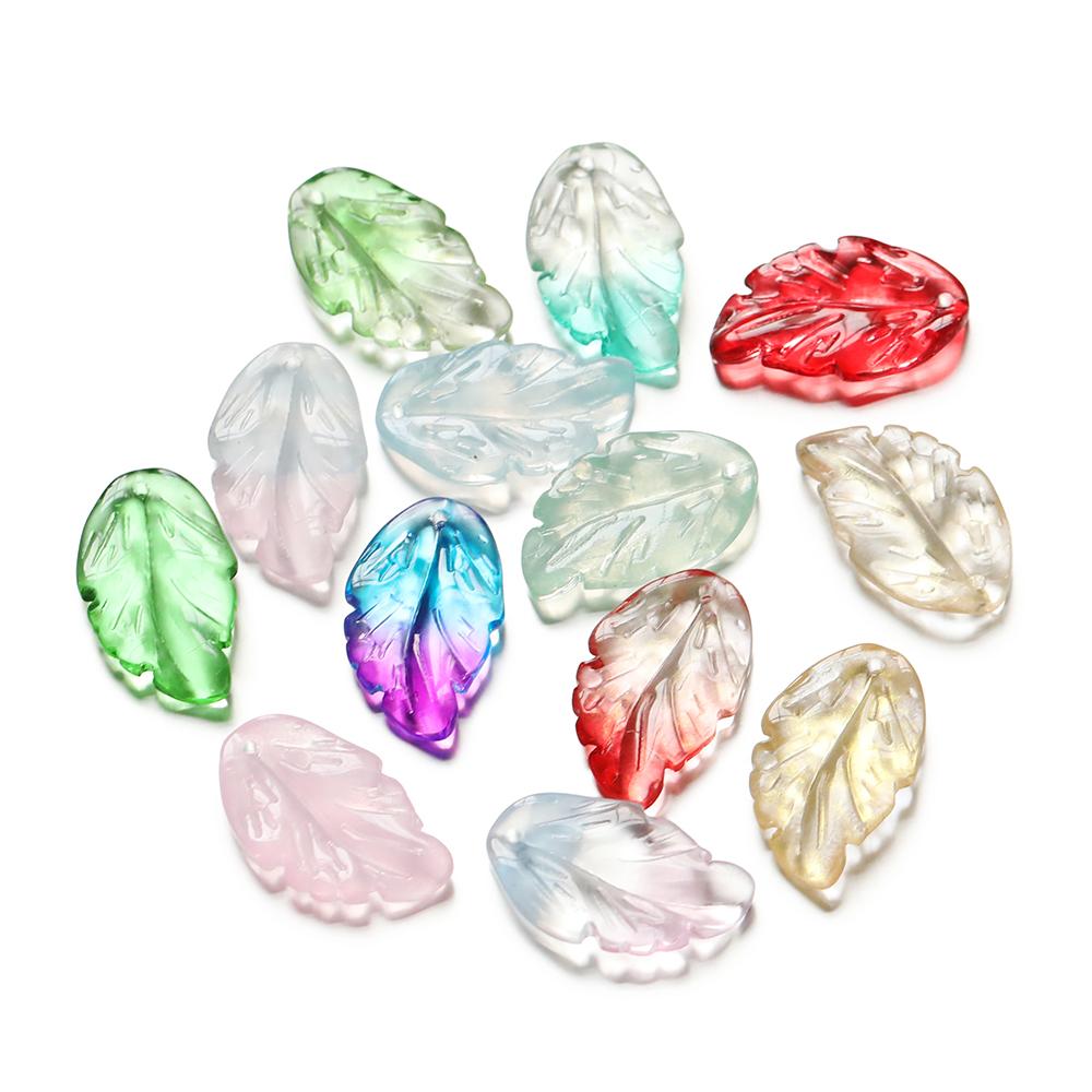 30pcs Green Glass Leaves Pendants Leaf Shaped Beads Loose Spacer Beads for Necklace Charms Bracelet Jewelry Making Accessories