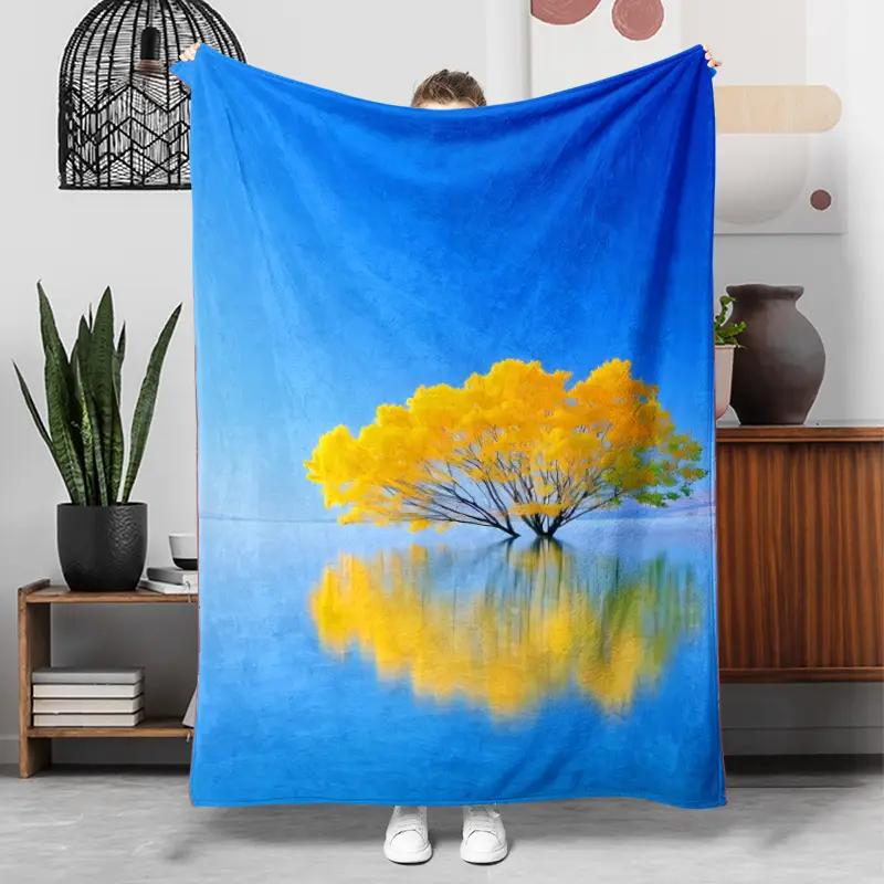 

Ginkgo Tree Inspired Pattern Flannel Blanket Lightweight and Warm for Sofa Travel Bed Perfect Gift for Family and Friends 75x100cm