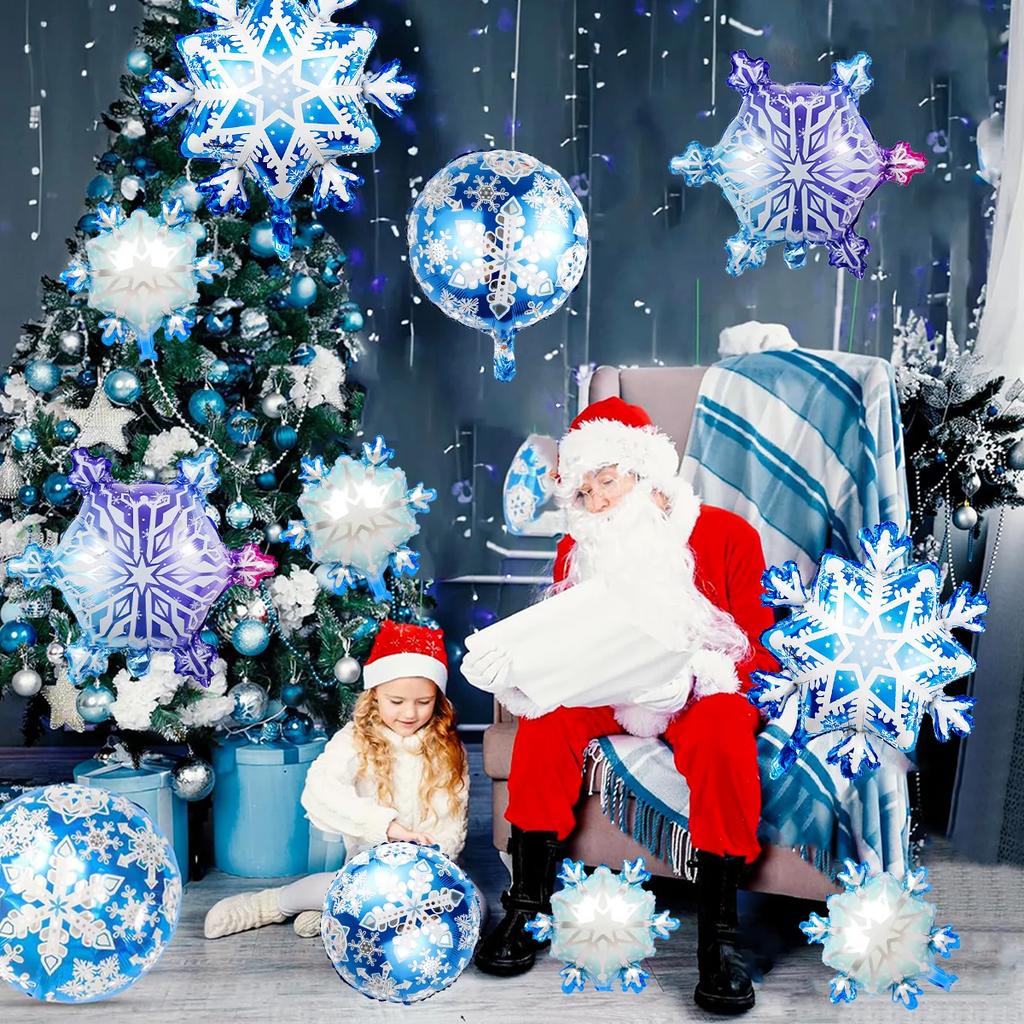 10 PCS Ice and Snow Themed Balloons Set Winter Snowflakes Christmas Balloon Decoration Frozen Wonderland Hanging  Ballons