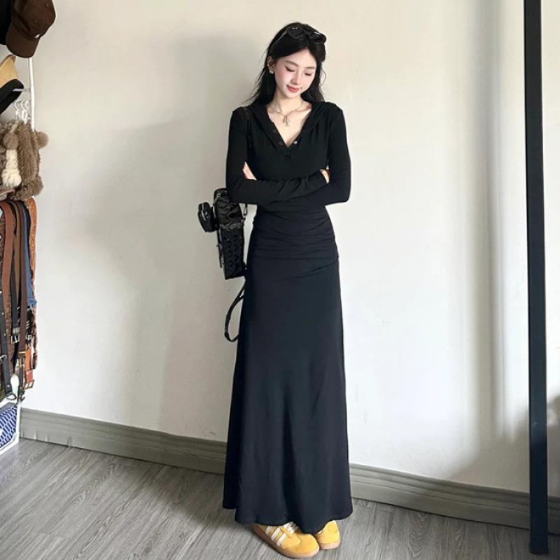 Wear and match a complete set of high-end black sweater dresses, children's autumn clothes, and new long dresses.