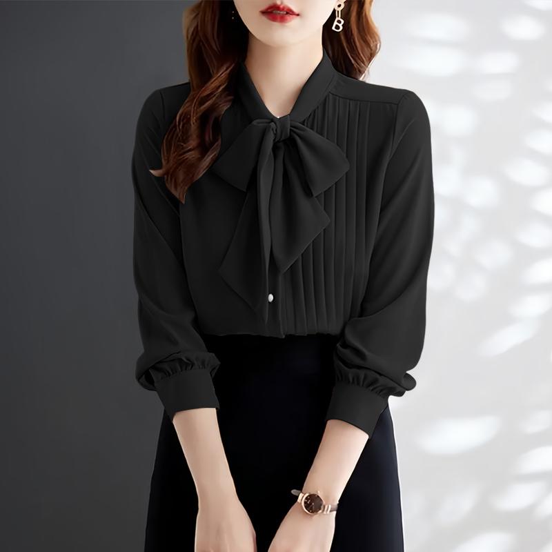 ZANZEA Women Casual Bows Round Neck Loose Long Sleeve Elegant Blouse