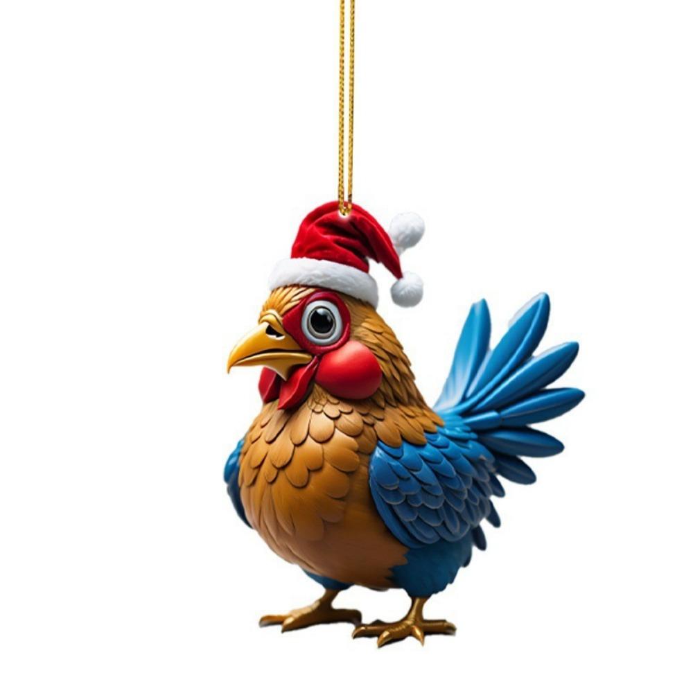 2D Christmas Rooster Ornament Cartoon Car Chicken Pendants Flat Rooster Pendant  Party Supplies