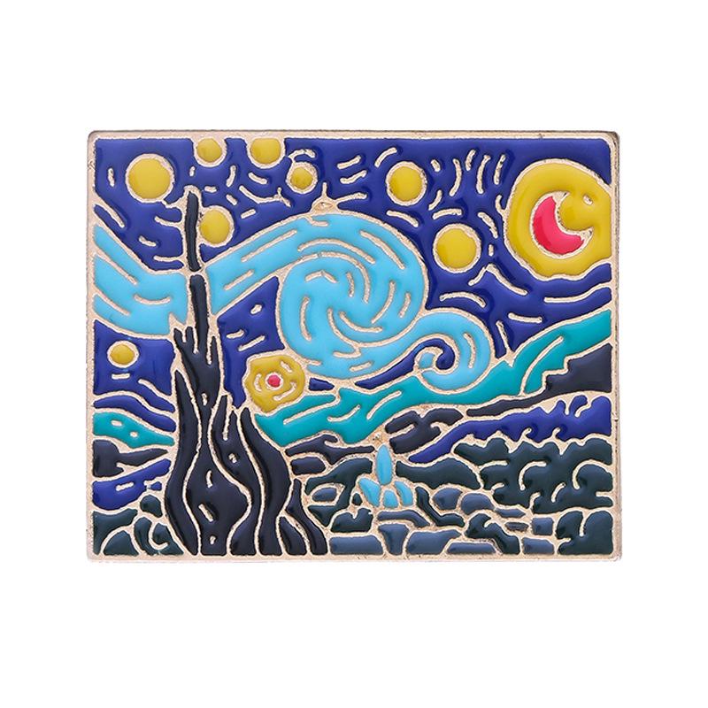 Broșă Desen Animat Noapte Înstelată Van Gogh - Pandantiv Pictură Abstractă Colorată pentru Studenți