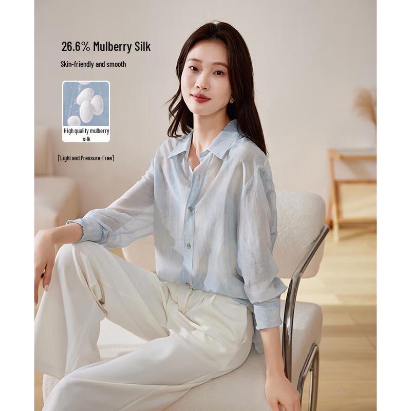 SOFSIL Women s Mulberry Silk Blend Long-Sleeve Shirt L