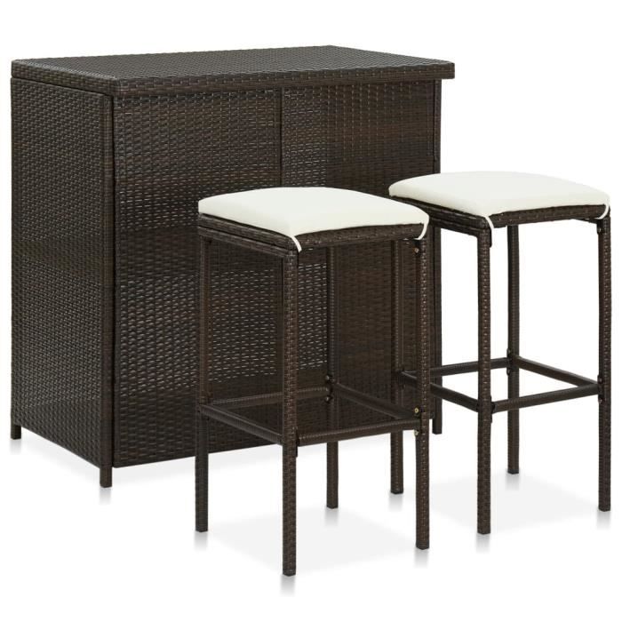 VidaXL Ensemble de bar 3 pcs Résine tressée Marron