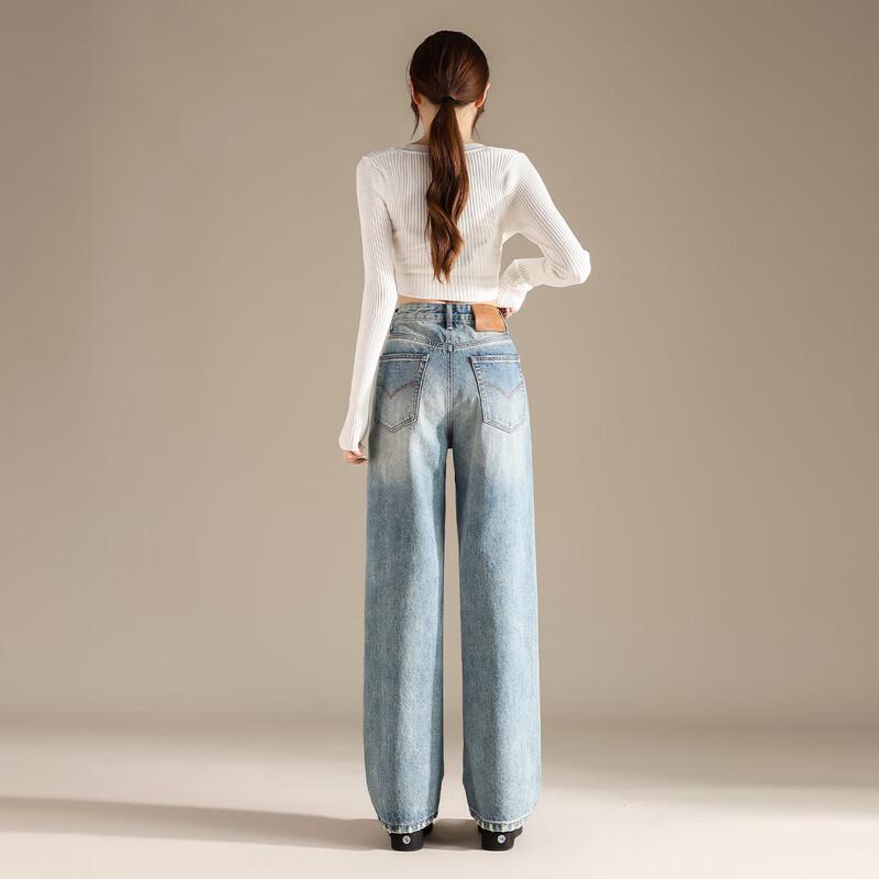 RAIN.CUN Women's High Waist Light Wash Straight Leg Jeans
