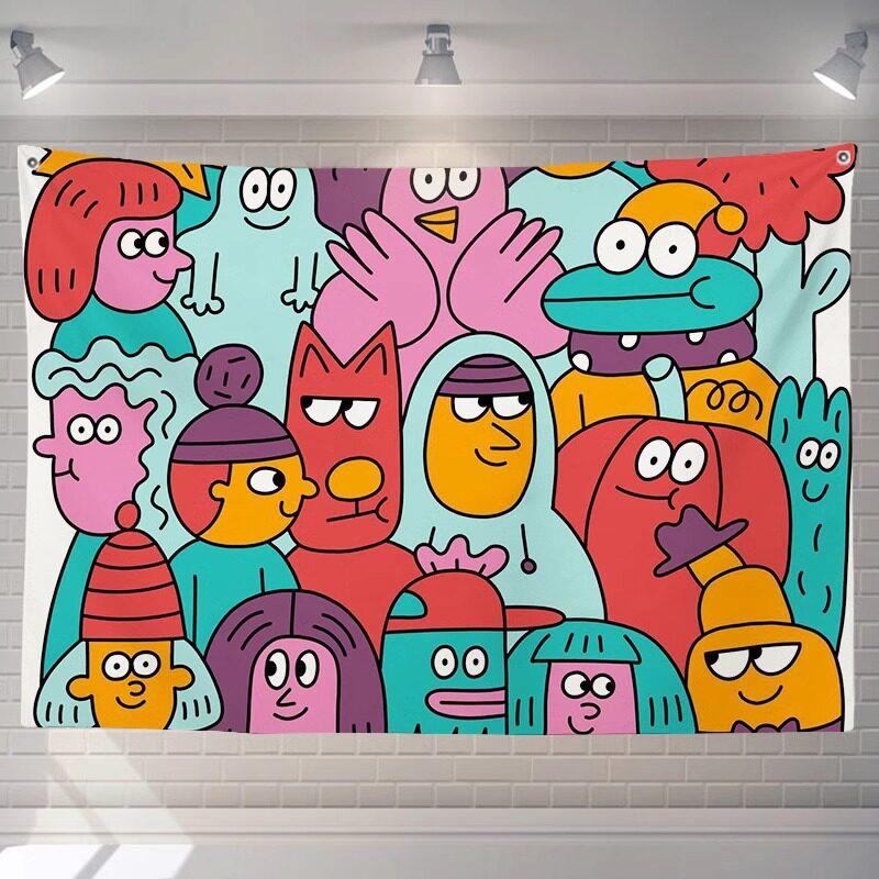 Nordic Style Cute Monster Cartoon Wall Tapestry for Kids Room Student Dorm Bedroom Living Room Bedside Decor