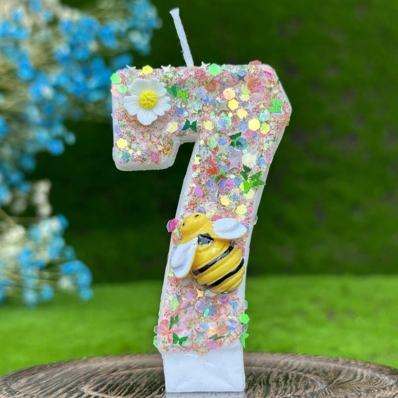 Dijital Doğum Günü Mumu Pasta Parti Süslemesi Birinci Doğum Günü Yaratıcı Arı Eşek Arısı
