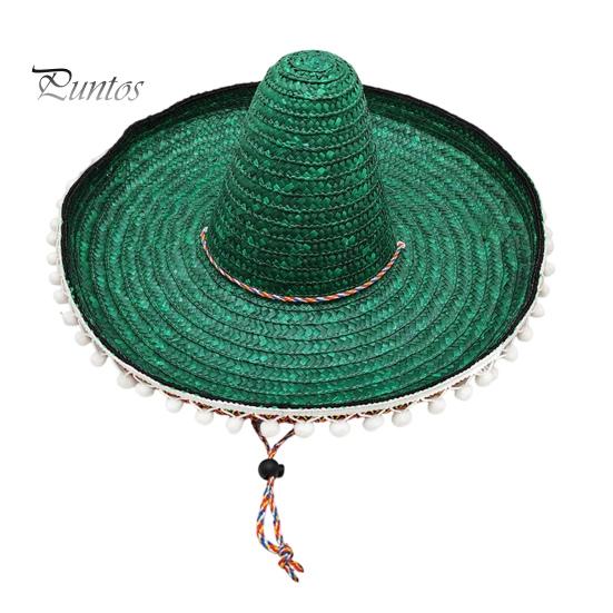 Zonnehoed Mexicaanse Sombrero met Kleurrijke Pompons, Hawaiiaanse Stijl Geweven Strohoed, Brede Rand Lichtgewicht Alle Seizoenen Feestkostuum voor de Zomer