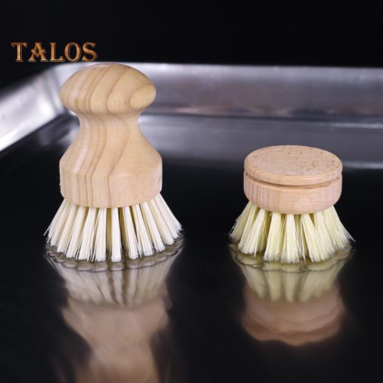 Pot Brush with Ergonomic Long/Short Round Handle High Density Bristle Wooden Cleaning Brush Stain Remover Brush