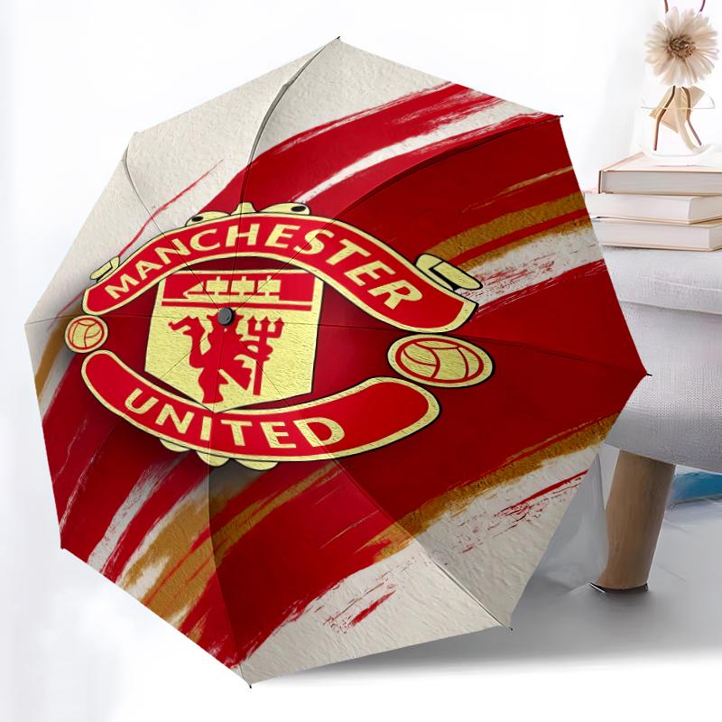 1pz Ombrello Automatico Robusto a 8 Stecche, Ombrello Manchester United Manchester City, Stampato Digitalmente, Ombrello Pieghevole per Uso Esterno in Movimento