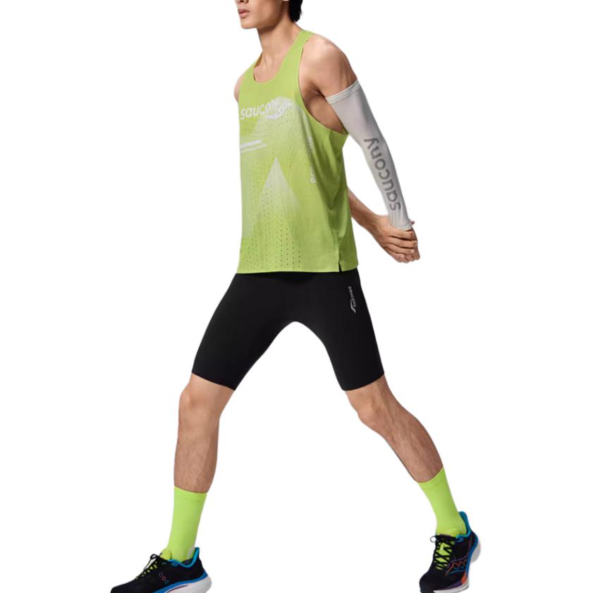 Saucony Speed Running Series Round Neck Fashion Comfortable Sleeveless Sports Tank Top Unisex Tops Geometric-Yellow Green SA2250TK63T-PR229