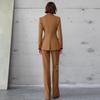 AD Gold Brown Wool Herringbone Suit: Autumn/Winter Formal Blazer & Wide-Leg Trousers