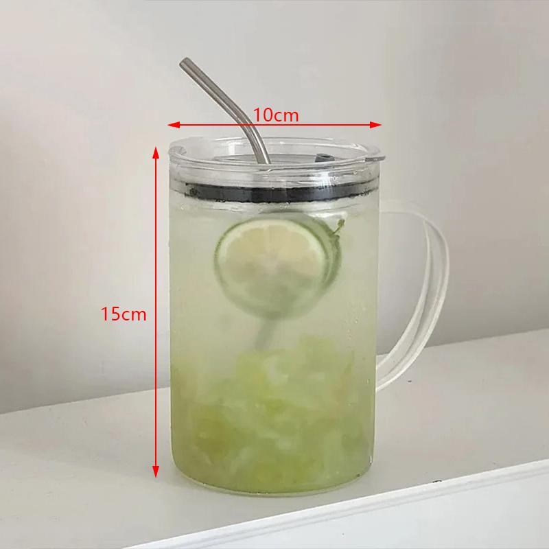 1 kus 1L sklenice na pití s víčkem a brčkem skleněný šálek na kávu skleněný hrnek hrnek na mléko džus průhledný pohár venkovní nádobí