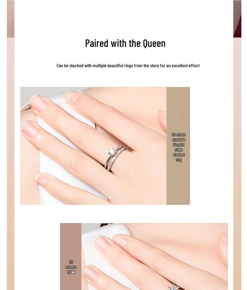 18K Rose Gold s925 Sterling Silver Cubic Zirconia Index Finger Ring for Women – Simulated Diamond Tail Ring