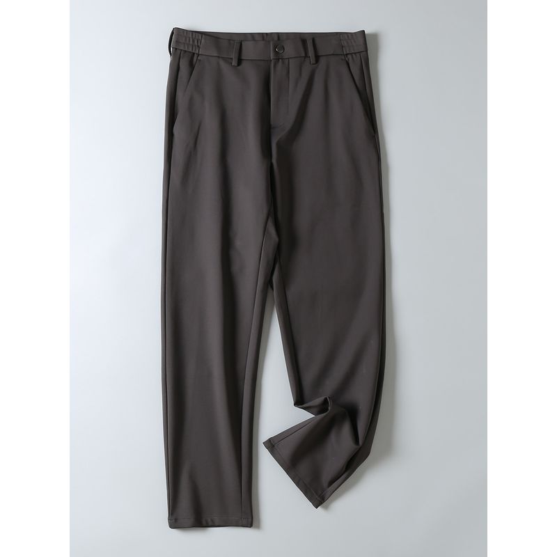 with Wool, Wrinkle-Resistant, Solid Color, Autumn and Winter Men's Elastic Straight-Leg Business Casual Pants, Cold-Proof, Fleece-Lined Long Pants