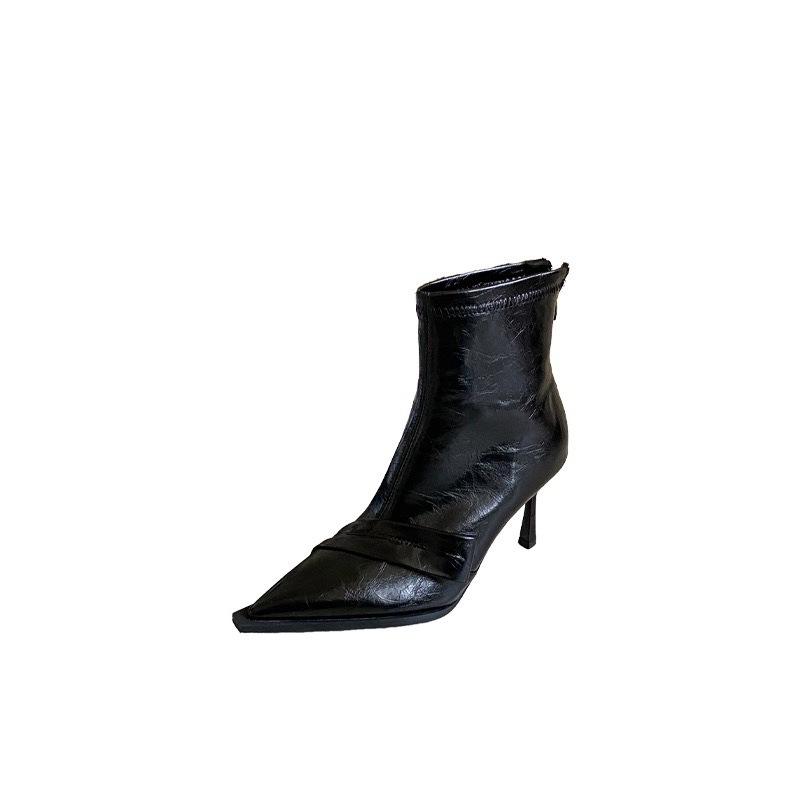 2025 autumn and winter niche French thin bare boots black British thin heel high heel boots short boots women's boots short boots