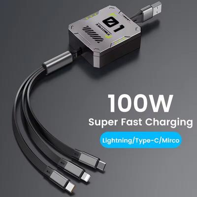 3 In 1 Multi Retractable USB Phone 60w Fast Charging and Data Cable for Lightning/Android/Type-C Devices