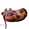 Praktische zweifarbige Leder Schlüsselanhänger Tasche Zubehör Gestaltet Mit Cartoon Rinderfigur Und Kratzfester Auskleidung