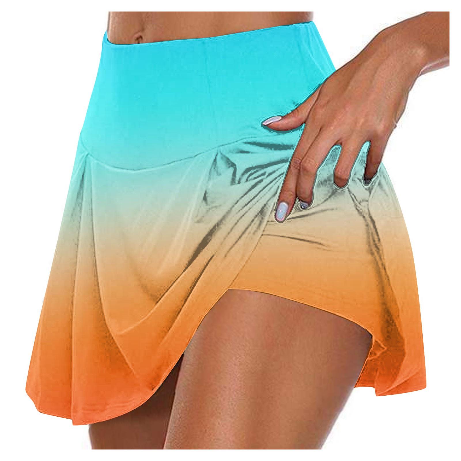 

Женские спортивные эластичные плиссированные теннисные юбки для бега, йоги, внутренние шорты, эластичные спортивные шорты для гольфа M оранжевый